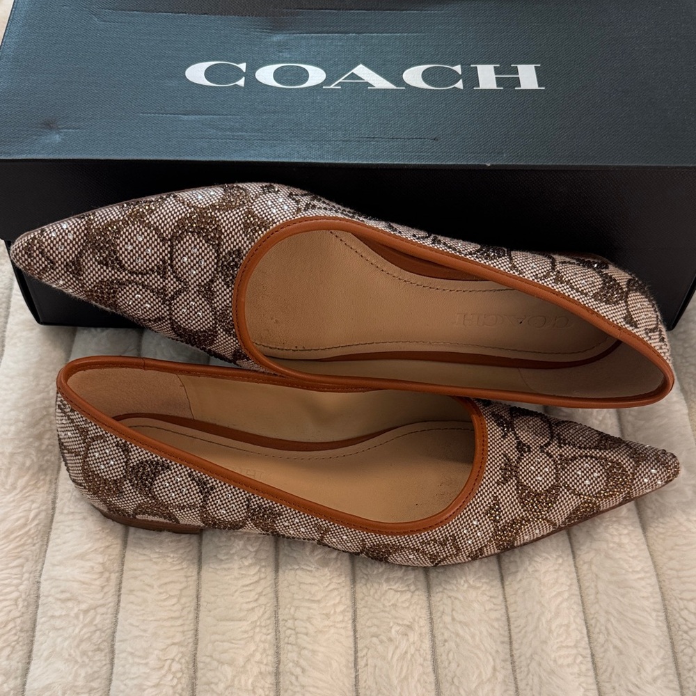 COACH Daphne Crystal Signature Jacquard Pointed Toe Flat Shoes